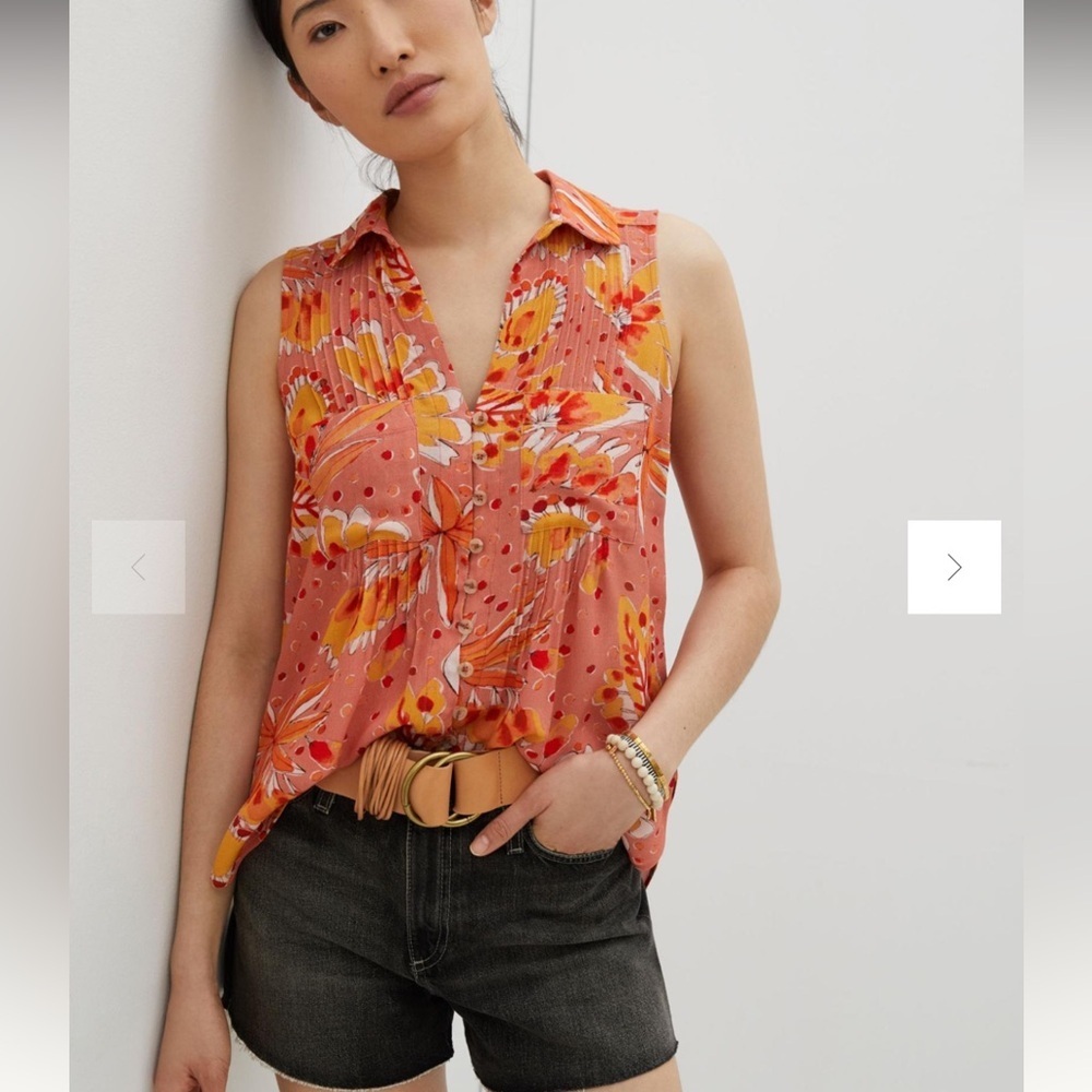 ✨Vera X Anthropologie Floral Orange Blouse✨